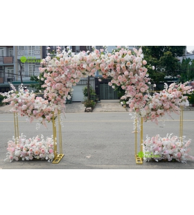 cổng chào hoa lụa tone hồng phấn 